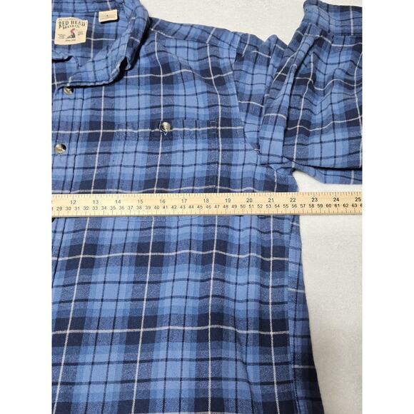 Red Head Flannel Shirt Men's Large Blue Plaid Long Sleeve Button Up 100% Cotton - Picture 4 of 6